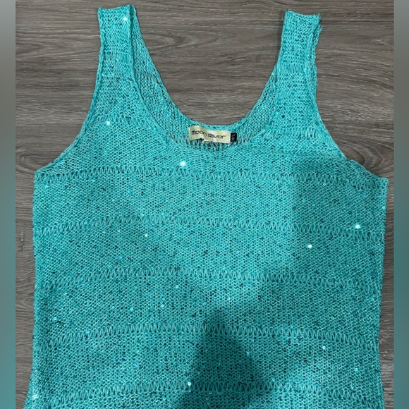 Moon River Turquoise Sequin Tank Top Size M/L - Picture 6 of 16